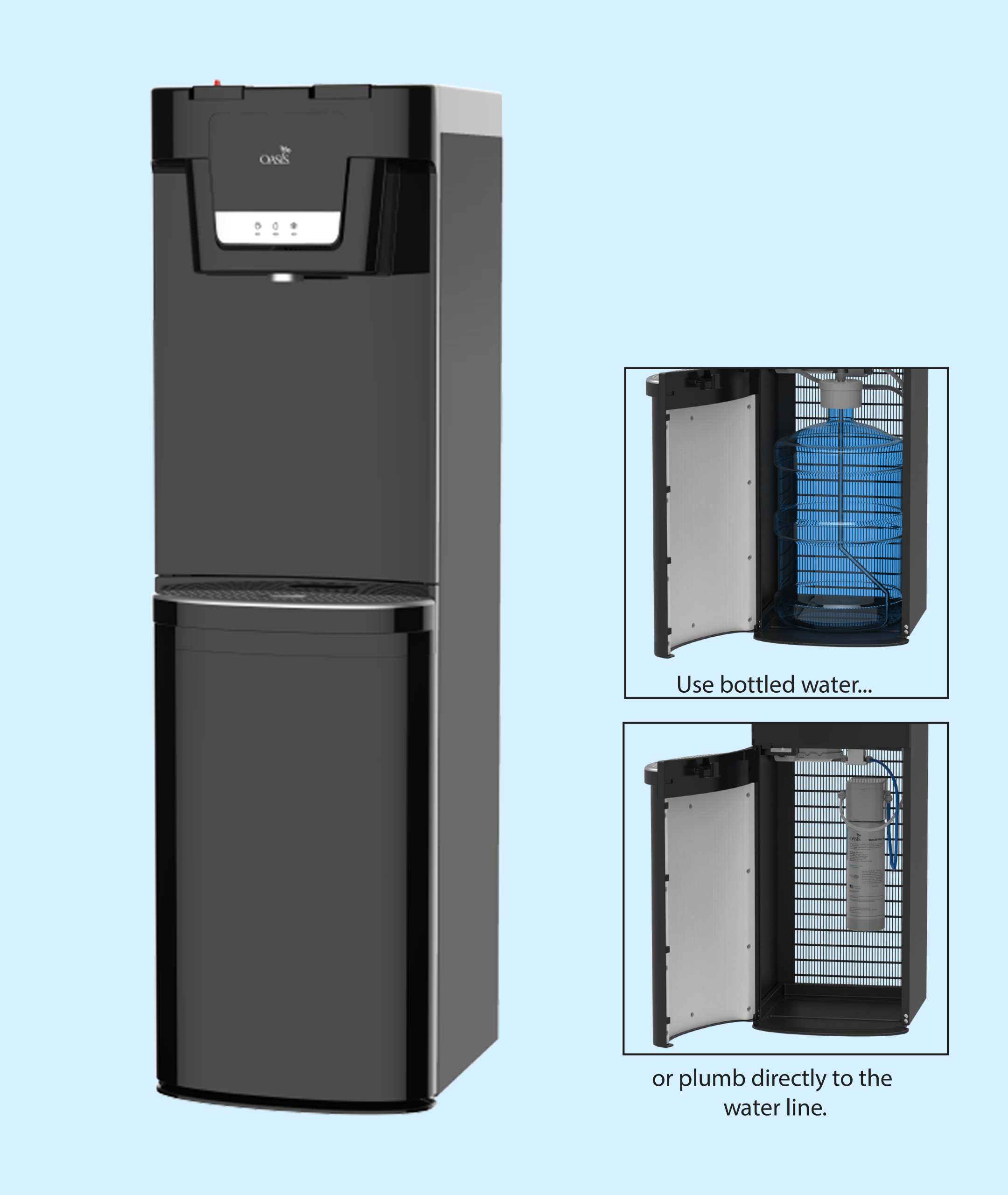 Oasis Maxxfill Flex Convertible Bottom Load /POU Hot and Cold Water Dispenser